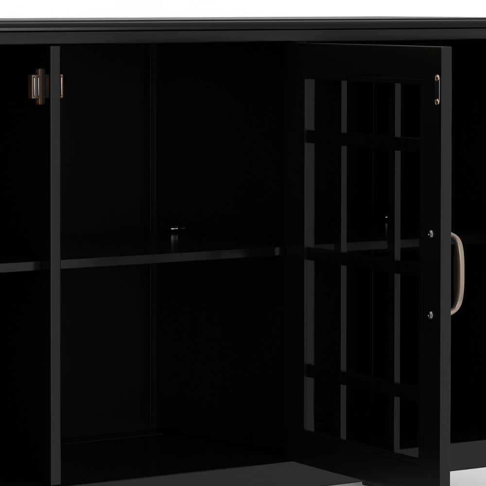 Black Solid Wood 60" Wide Storage Cabinet Buffet with Adjustable Shelving