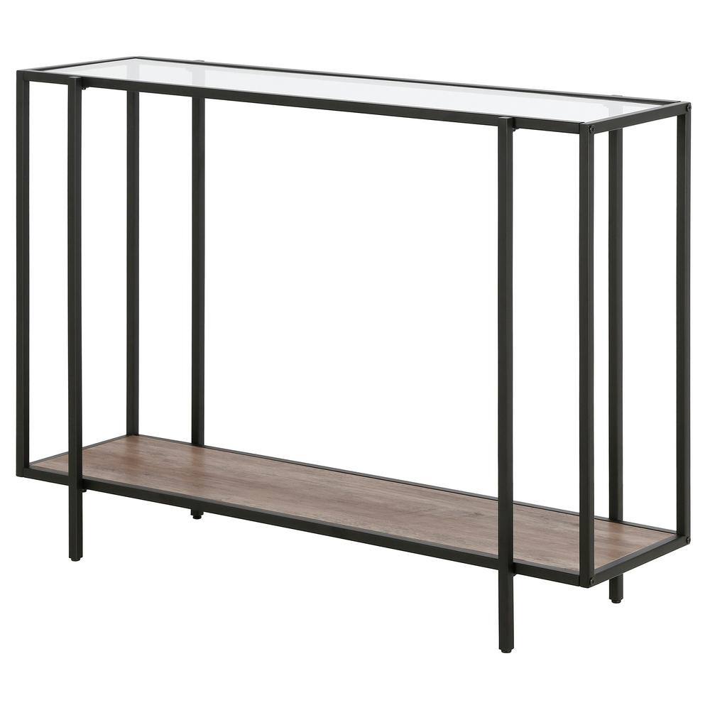 Mid-Century 42" Blackened Bronze and Gray Oak Console Table with Shelf
