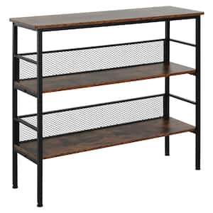 39.25 in. Black Storage Metal Wooden Shelf with a Multi-Functional Design Industrial Style Console Table with 3-Tiers