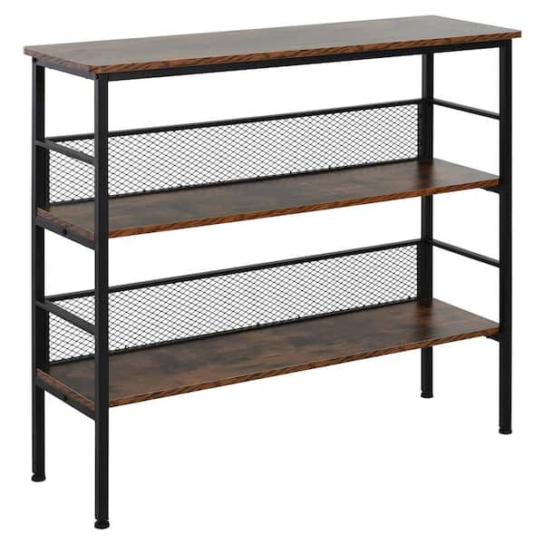 HOMCOM 39.25 in. Black Storage Metal Wooden Shelf with a Multi-Functional Design Industrial Style Console Table with 3-Tiers