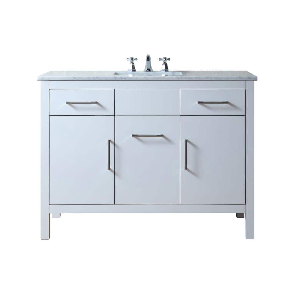 Atreus 48 in. Vanity in White with Marble Vanity Top in Carrara White with 