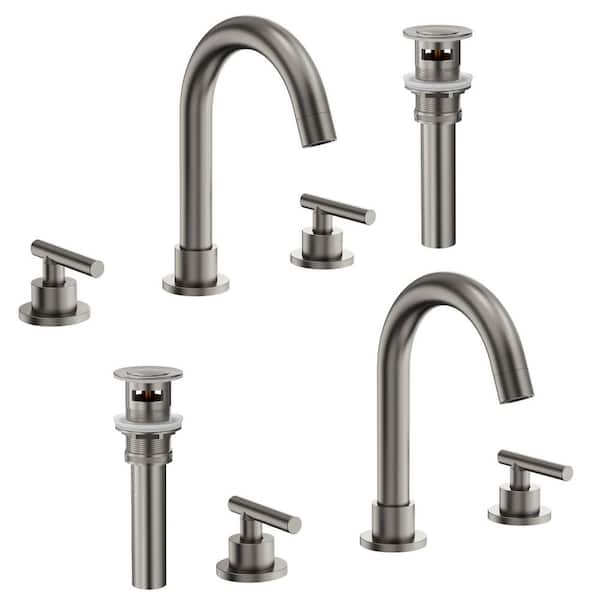 GRANDJOY 3-Hole 8 in. Widespread Double Handle Bathroom Sink Faucet High-Arc in Brushed Nickel with Pop-Up Drain(2-Pack )