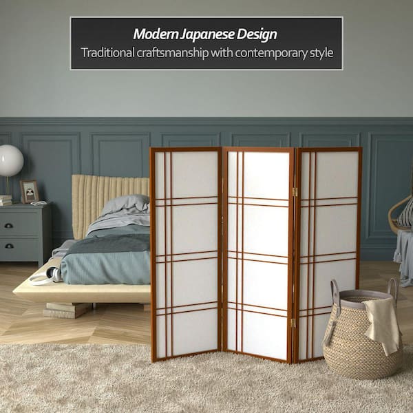 Paravento Da Tavolo Shoji 2 Piedi – 3 Pannelli A Doppia Croce – Noce – Carta Di Riso E Abete Scandinavo - 4