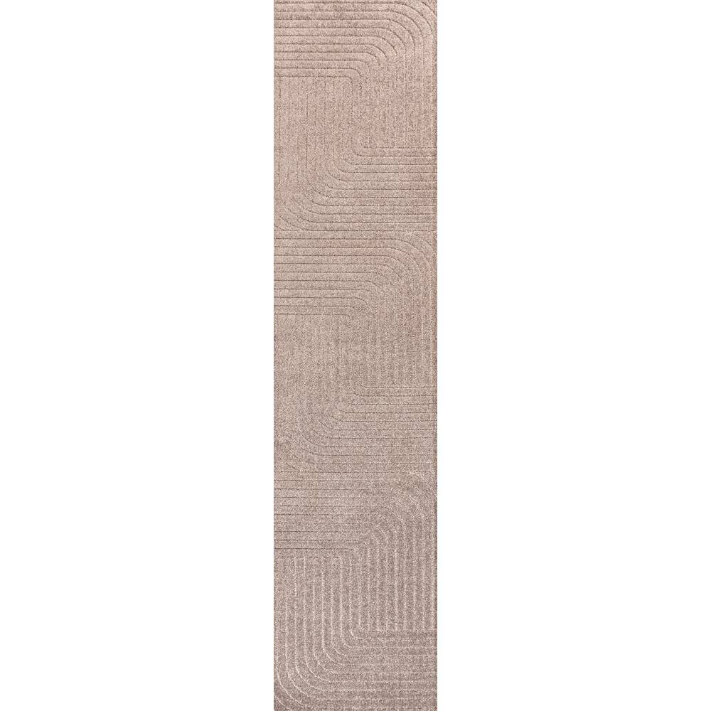Light Taupe 2 x 8 Reversible Synthetic Stripe Runner Rug