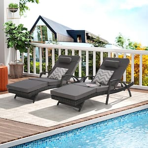 Wicker Outdoor Lounge Chair with Dark Blue Cushions