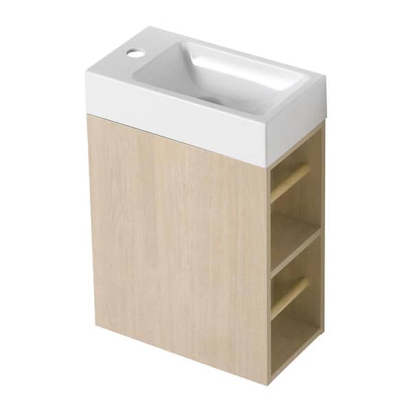 Unbranded 15.9 in. W x 8.8 in. D x 22.4 in. H Single Sink Floating Bath Vanity in Oak with White Acrylic Top and Soft Close Doors