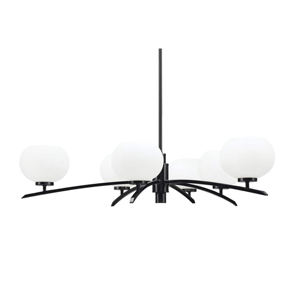 Siena 6-Light Matte Black Chandelier, Round Chandelier with White Muslin Gl