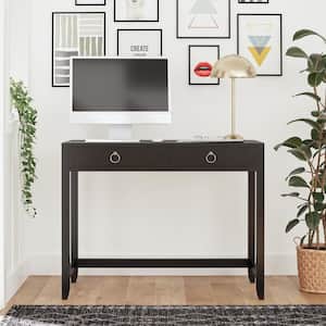 Her Majesty 40 in. W Rectangular Black Metal 2-drawer Desk with real wood legs