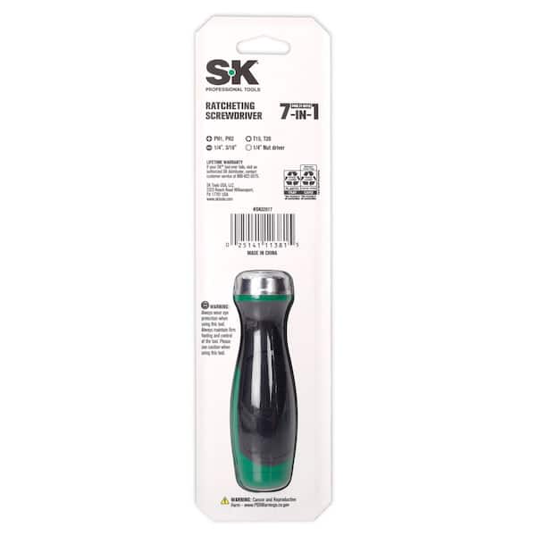SK SK02017 216P 7-in-1 Ratcheting Screwdriver-1/4 in. Nut Drive