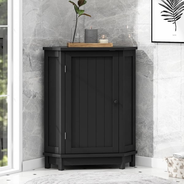 Tenleaf 17.50 in. W x 17.50 in. D x 31.40 in. H Black MDF Freestanding Corner Cabinet Linen Cabinet with Adjustable Shelves