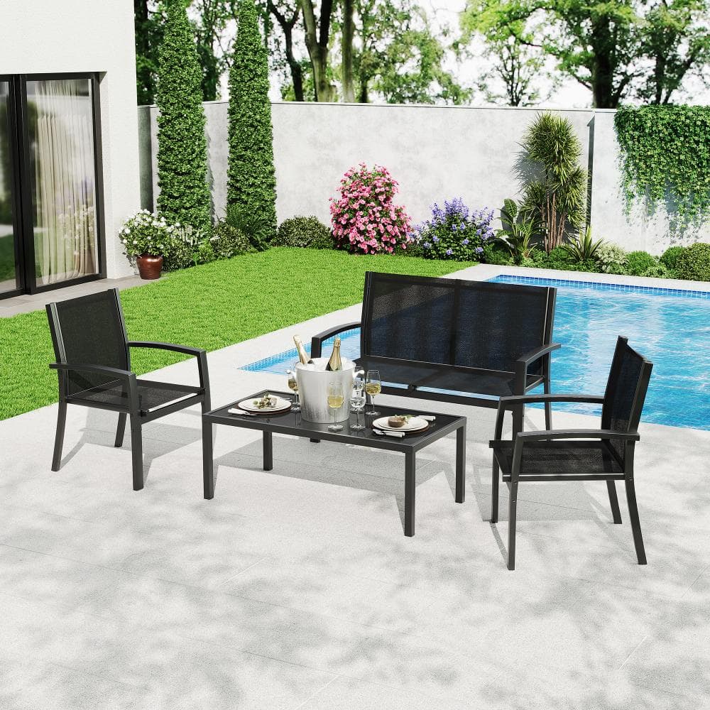 Four-Piece Patio Bistro Set with Loveseat and Chairs and Table, Black price history on PriceWatchPro