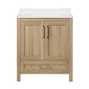 Kansas 30 in. W x 19 in. D x 34 in. H Single Sink Bath Vanity in White Oak with White Engineered Stone Top