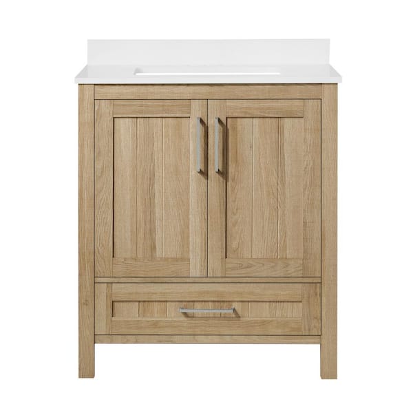 Kansas 30 in. Single Sink White Oak Bath Vanity with White Engineered Stone Top (Assembled)