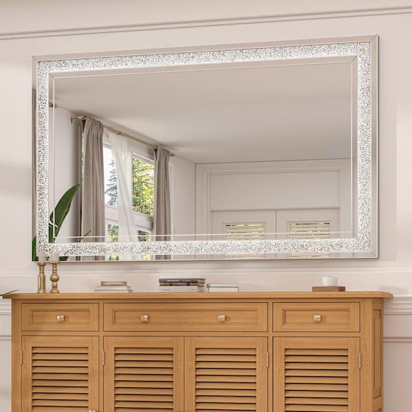 60 in. W x 36 in. H Rectangle LED Diamond Wall Mirror Crystal Diamond Vanity Mirror for Bathroom Livingroom and Bedroom