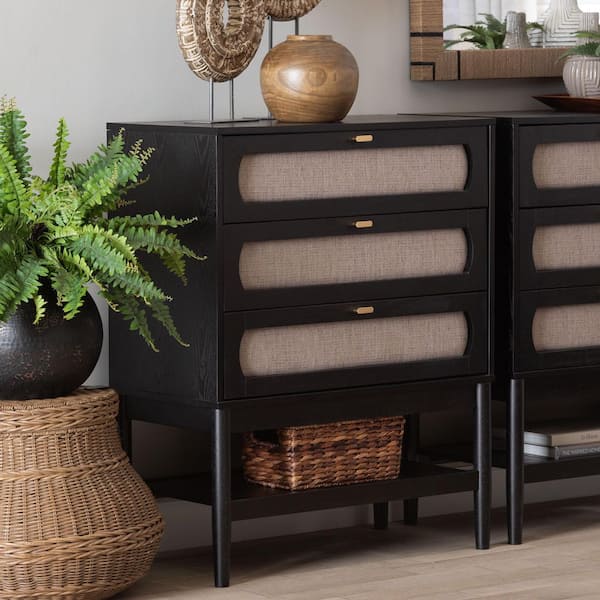 Baxton Studio Shirin Black 3-Drawer 30.1 in. Chest of Drawers