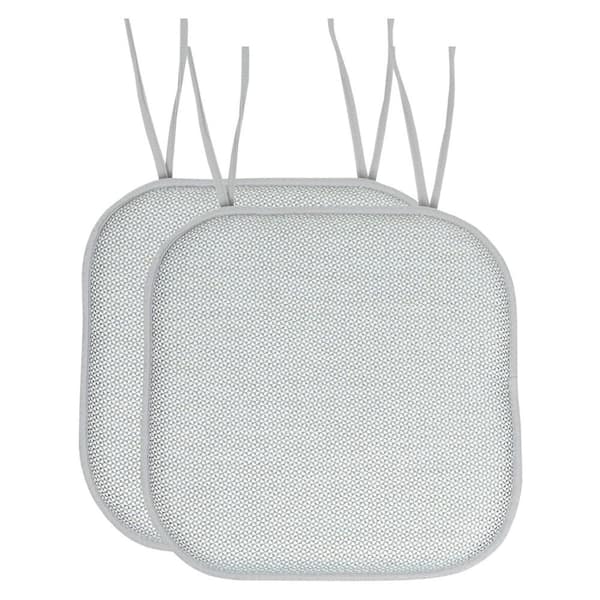 Sweet Home Collection Cameron Square Memory Foam 16 in.x16 in. Non-Slip Back, Chair Cushion with Ties (2-Pack), White/Sage/Blue