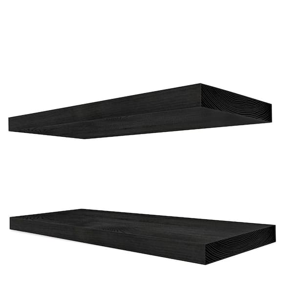 Sorbus Solid Wood Floating Shelves, 24 in. W x 9 in. D Black Wood Decorative Wall Shelf, Set of-2 100% Premium Solid Pine