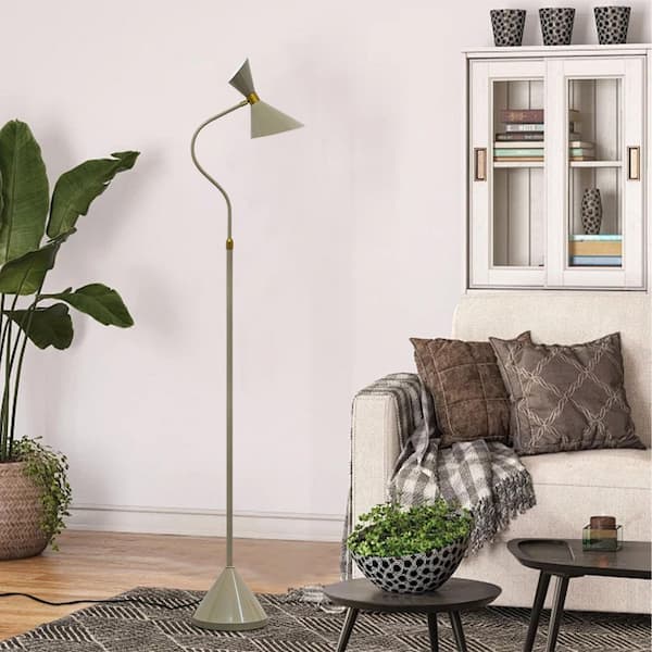 65 in. Green 2-Light Arc Floor Lamp for Living Room with Adjustable Shade and 2 Bulbs Included