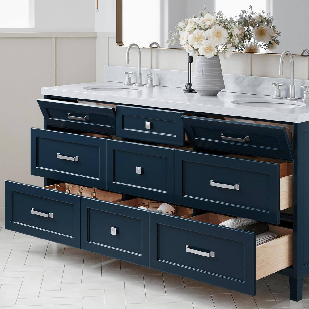 Midnight Blue Double Sink Bathroom Vanity with Marble Top