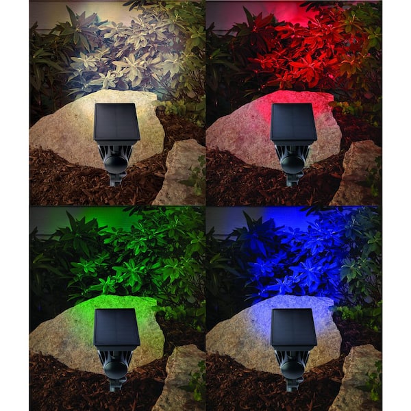 120 Lumen Black LED Weather Resistant Outdoor Solar Spot Light with Color Changing and Adjustable Head
