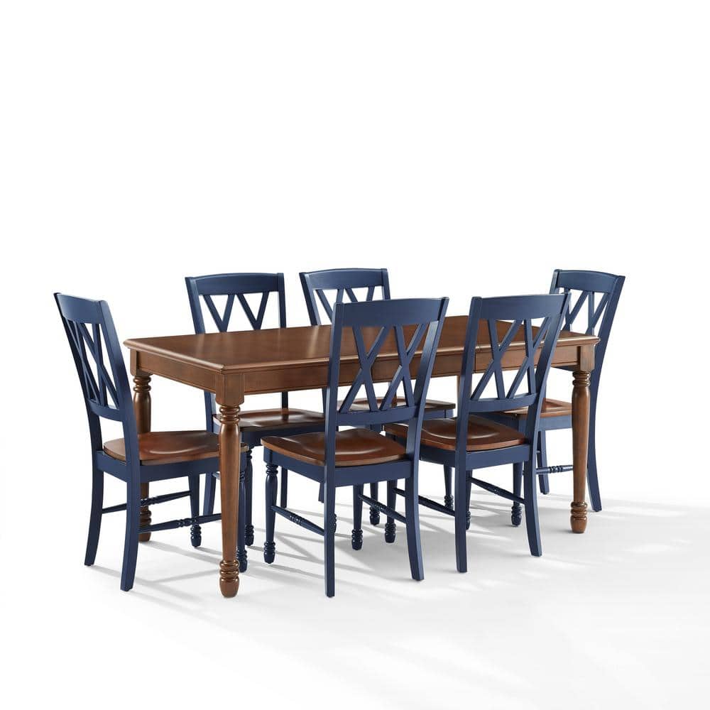 Shelby 7-Piece Navy and Cherry Wood Dining Table Set