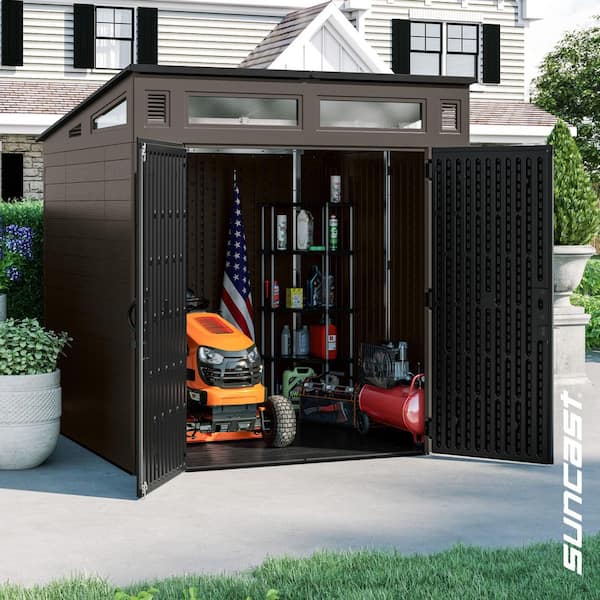 Modernist 7 ft. W x 7 ft. D Plastic Resin Storage Shed with Floor (53 sq. ft.) in Stoney (Gray)