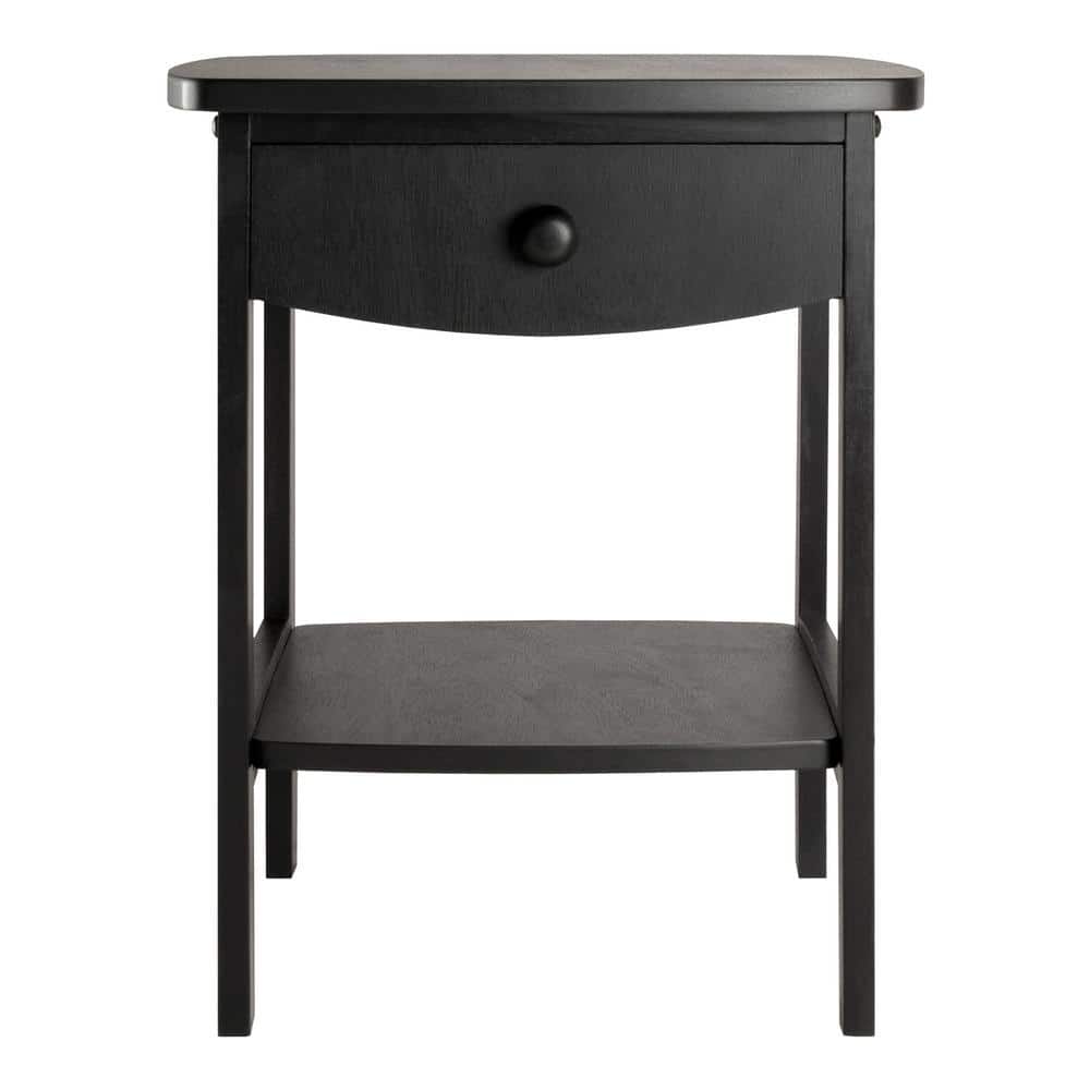 Transitional Square Black Nightstand with Storage Drawer and Open Shelf