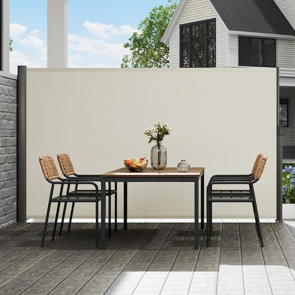 Retractable Side Awning, 63 in. x 118 in. Aluminum Outdoor Privacy Screen, Waterproof 280 g Polyester, UV 30+, Beige