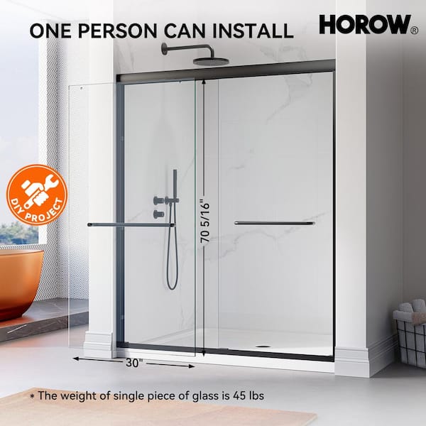 56 in. - 60 in. W x 72 in. H Double Sliding Semi-Frameless Shower Door in Matte Black with Clear Glass