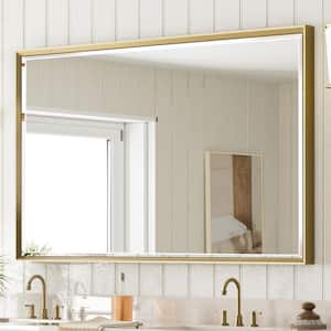 QueenFun 48 in. W x 30 in. H Framed Rectangular Beveled Edge Bathroom Vanity Mirror in Champagne Gold