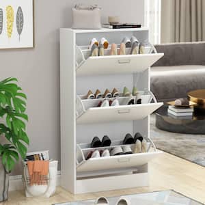 23.6 in. W x 45.5 in. H White Wood 18-Pair Wood Shoe Storage Cabinet with 6-Foldable Compartments