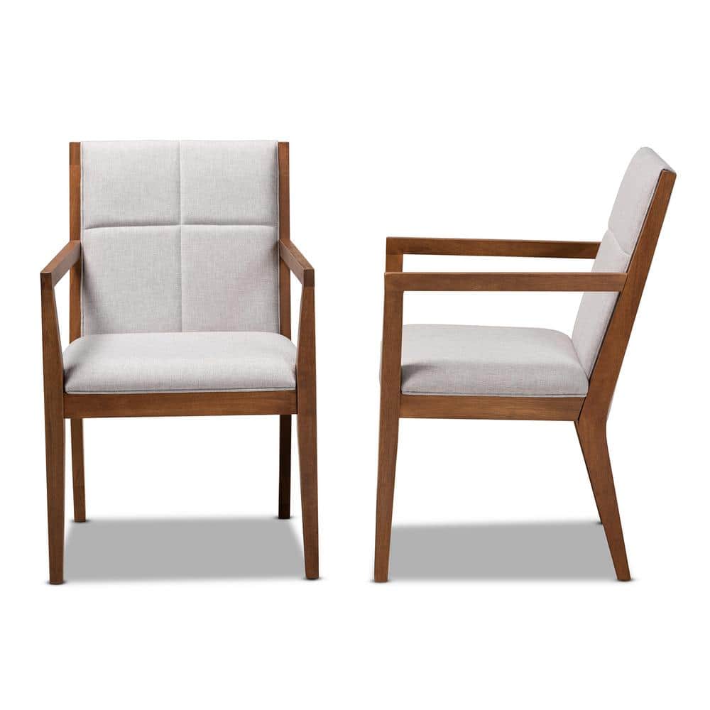 Theresa Greyish Beige and Walnut Mid-Century Modern Accent Chair