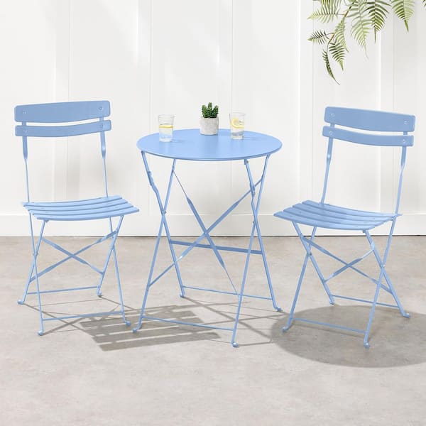 Light Blue 3-Piece Metal Folding Outdoor Bistro Set