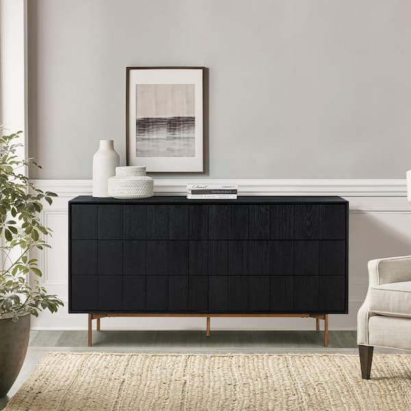Armen Living Carnaby 6-Drawer Black Brushed Dresser 34 in. H x 18 in. W x 63 in. D
