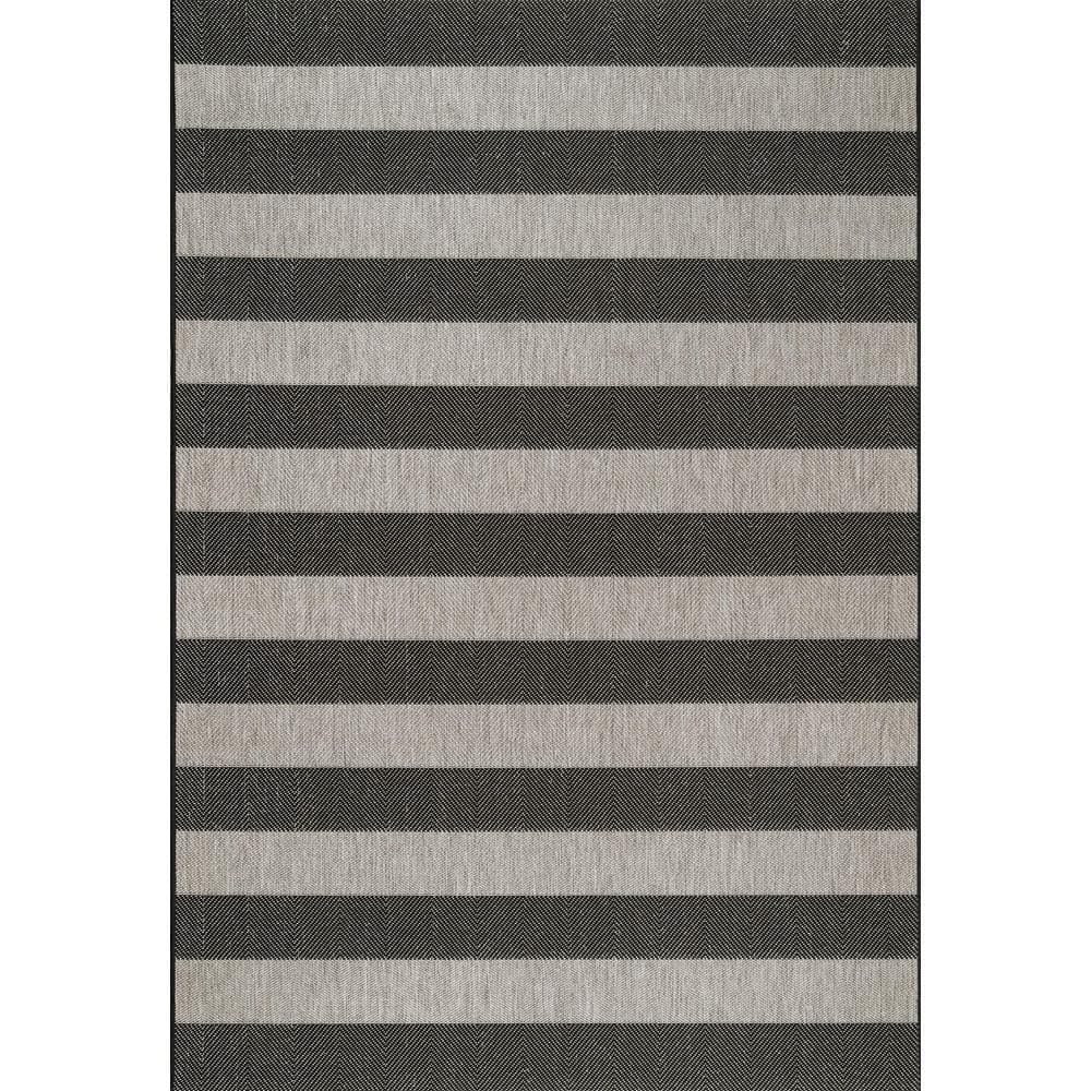 Alexis Black and Gray Striped 3' x 5' Outdoor Area Rug