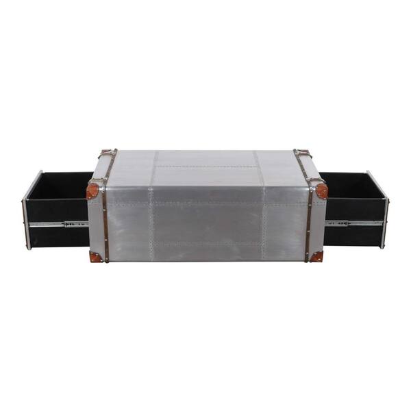 HomeRoots Caroline 26 in. Silver Rectangle Aluminum Coffee Table with Storage