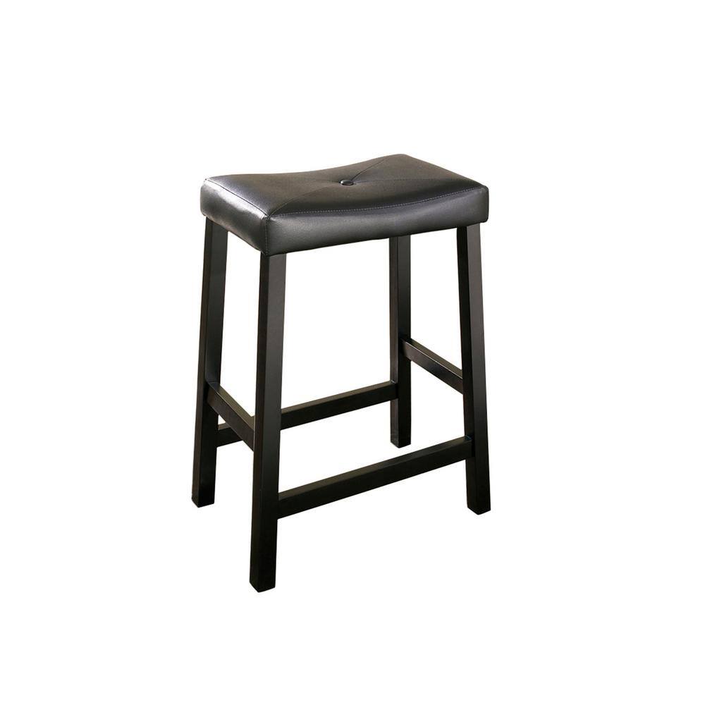 Black Faux Leather Saddle Style Backless Bar Stool