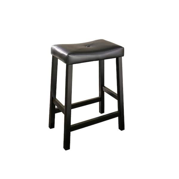Cushion Saddle Seat Stool Wood Legs Faux Leather Chair Black Furniture 24-Inch 