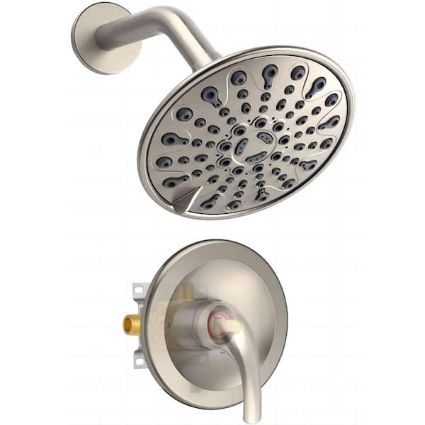Tahanbath 6-Spray Single Handle Round Shower Head Set Wall Mount Fixed and Handheld Shower Head 2.5 GPM in Brushed Nickel