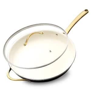1 Piece 14 '' Ceramic Non-Stick Frying Pan in White with Lid