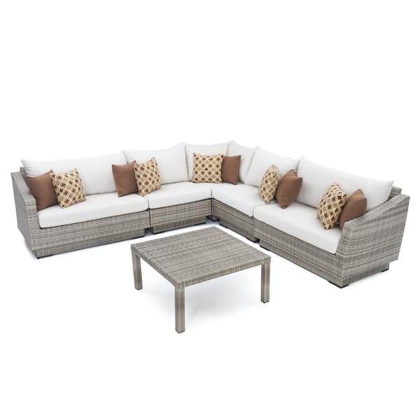 RST BRANDS Cannes 6-Piece Wicker Outdoor Sectional Set with Sunbrella Moroccan Cream Cushions