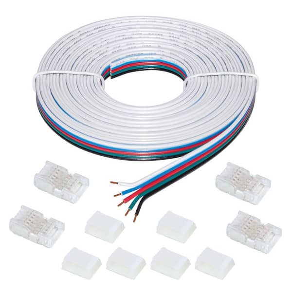 Commercial Electric 13 ft. Connector Cord LED Strip Light Accessory Pack (RGB+W) (4 Wire-to-Tape Connectors, 6 Wire Clips) 760110 - The Home Depot