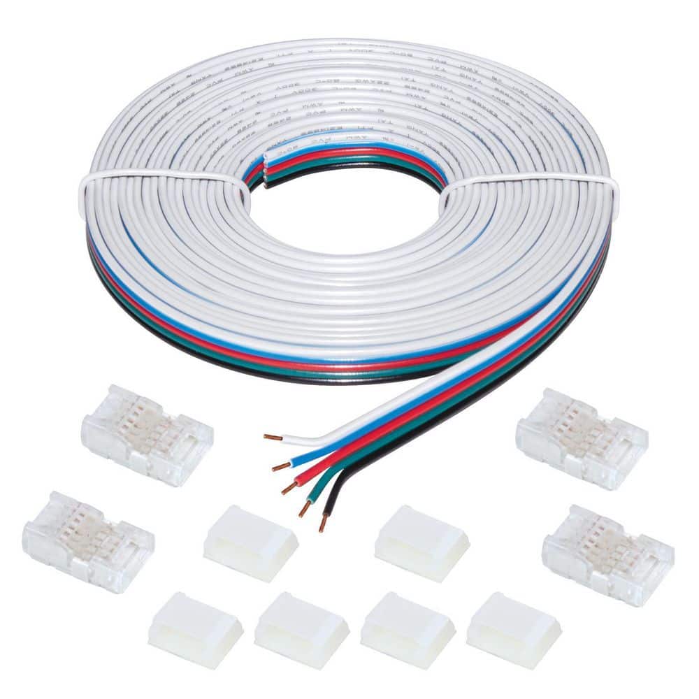 Electric 13 Cord LED Strip Light Pack ( RGB+W) (4 Wire-to-Tape Connectors, 6 Wire Mounting Clips) C760110 - The Home Depot