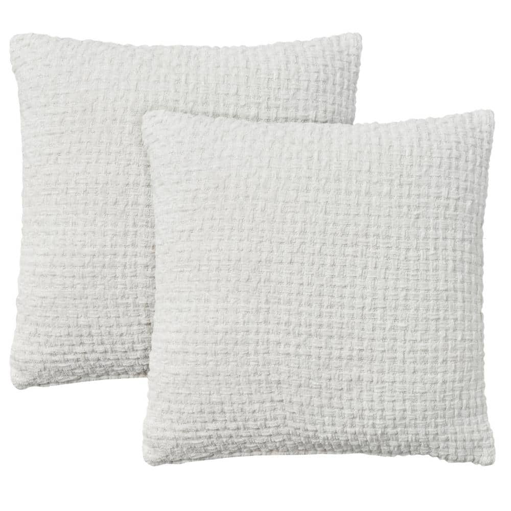 White Chenille Waffle Weave 18" x 18" Throw Pillow Set