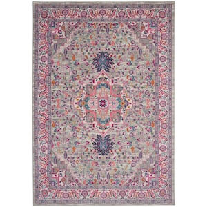 Passion Light Grey/Pink 9 ft. x 12 ft. Persian Medallion Transitional Area Rug