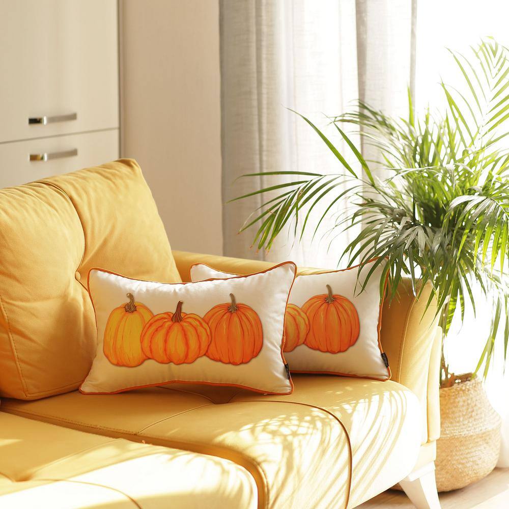 White and Orange Pumpkin Lumbar Throw Pillow Covers Set