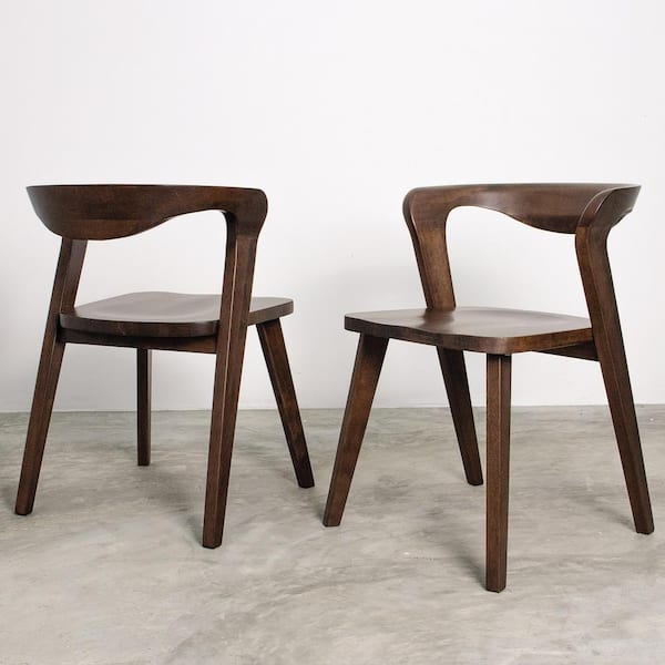 Shelun III Rich Walnut Wood Dining Chairs with Curved Backrest (Set of 2)
