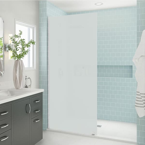 Aston Elyse XL 38 in. W x 80 in. H Fixed Frameless Shower Door in Polished Chrome with Ultra-Bright Frosted Glass