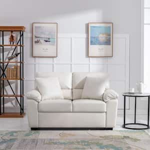 Garrin Series 61 in. White PU Leather 2-Seater Loveseat with Pillows