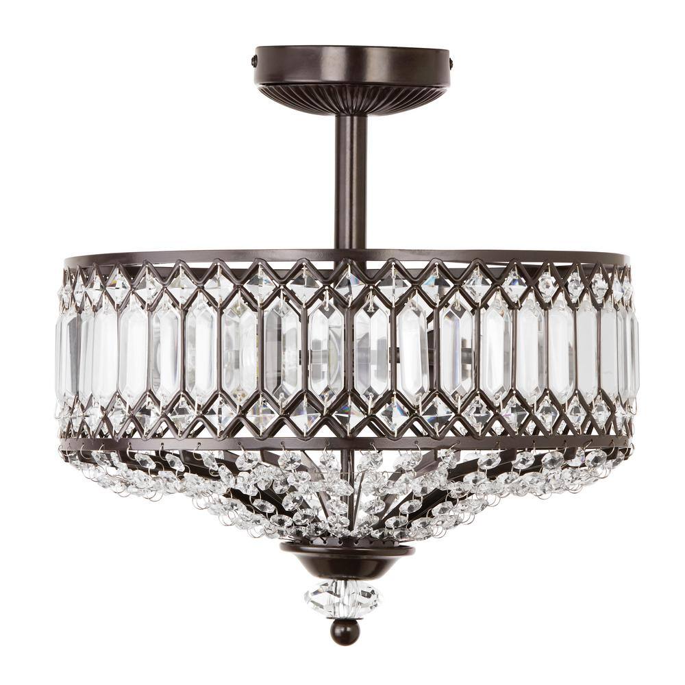 Elegant Hollywood Bronze & Glass Drum Ceiling Light with K-9 Crystals